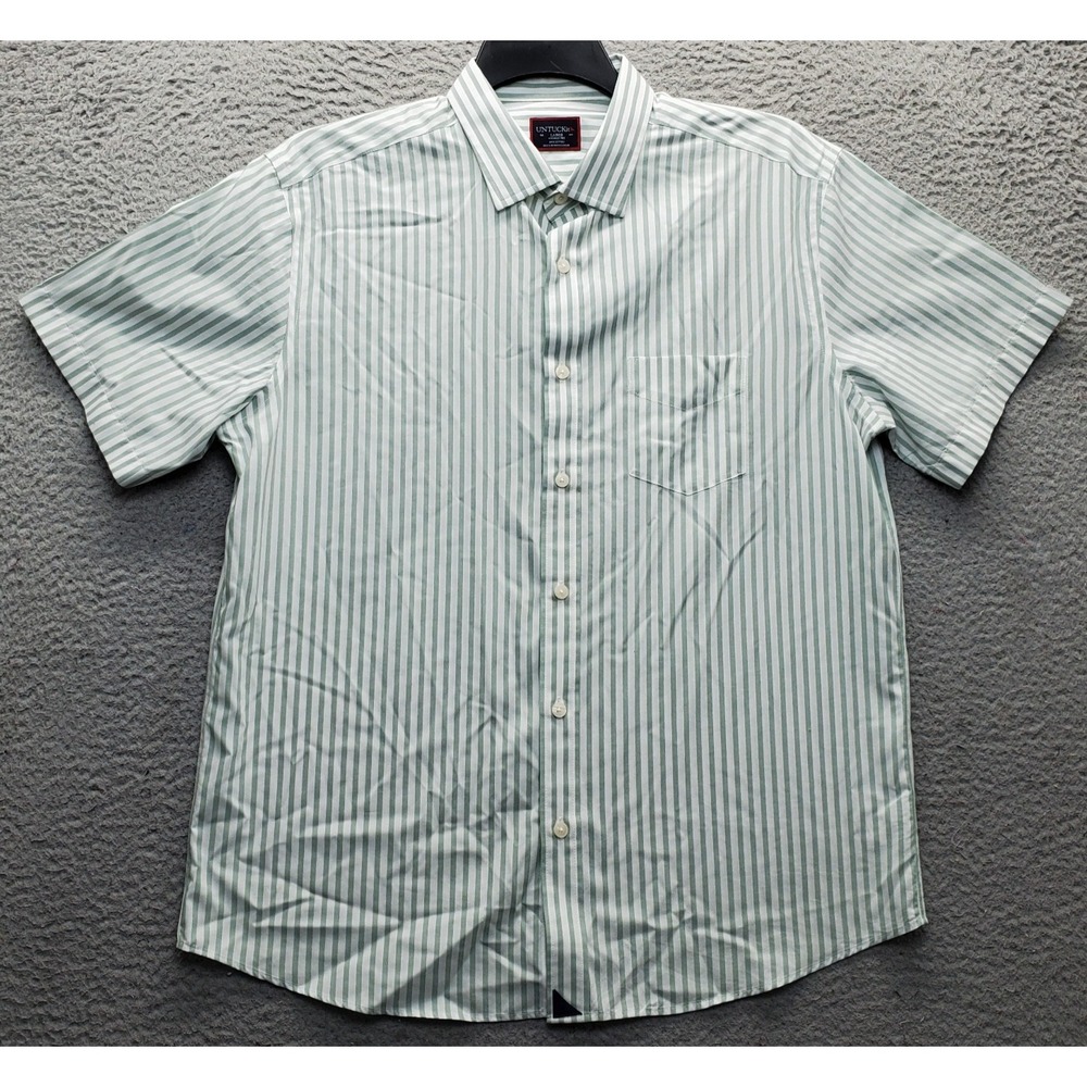 Untuckit Shirt Men L Multi Stripe Short Sleeve Chest Pocket Collar Button-Up EUC